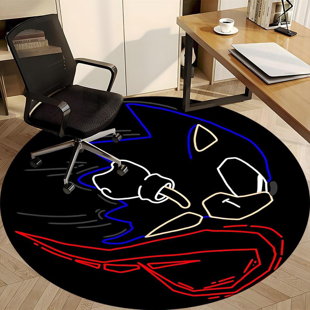 1pc Sonic Neon Sign Office Round Area Rug, Indoor Mat Suitable For Office,Bedroom Living Room Home Decor, Room Deco a0926056