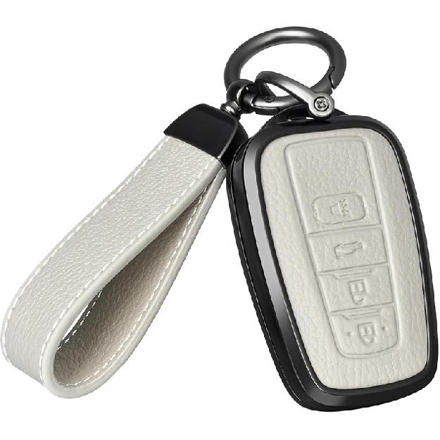 for Toyota Key Fob Cover with Keychain,  Aluminum Alloy and Leather Protection Key Case for 2018- Camry RAV4 Highlander Avalon C-HR Prius Corolla