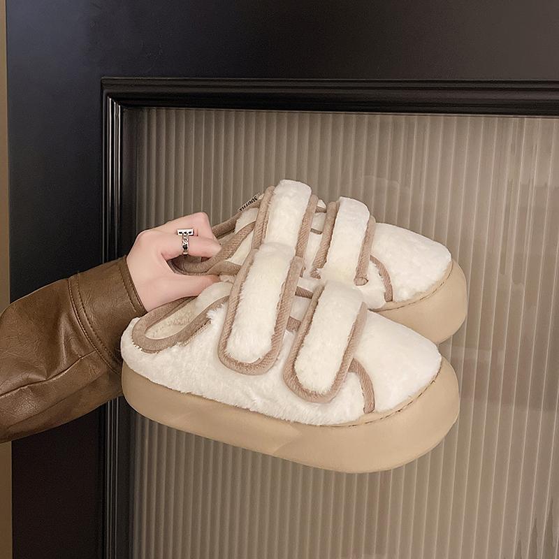 Woman Shoes Female Footwear Low Heels Modis Loafers Fur All-Match Clogs Platform Dress 2024 New Winter Creepers Fashion