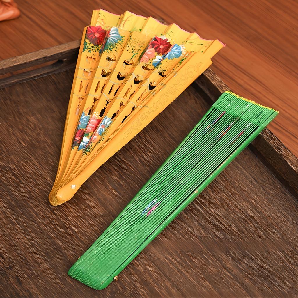Traditional Folding Fan Artistic Hand Paint Design Natural Wood Fan Cultural Home Display Ornament