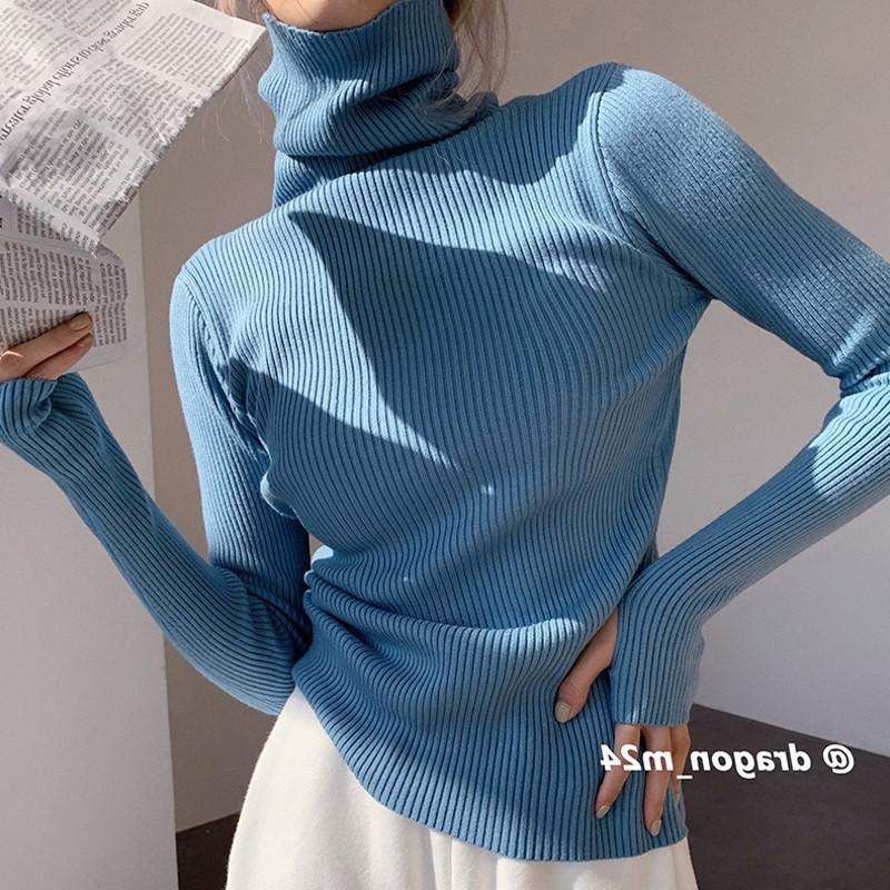 A New High-neck Base Layer for Women's Autumn and Winter, Featuring A Warm Long-sleeved, Slimming and Form-fitting Finger Knitted Top