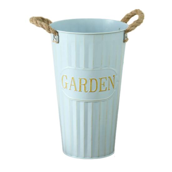 Deep Bucket Vase Galvanized Iron Flower Bucket with Rope Handles Retro Farmhouse Vase for Home Flower Arrangement