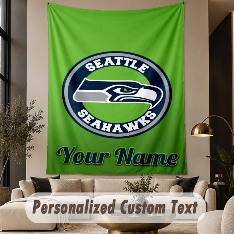 Custom Text Tapestry Seattle Seahawks Print Wall Tapestry Indoor Living Room Wall Decor