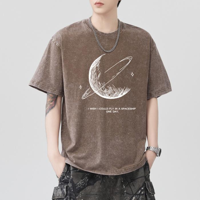 

230 г Тяжелая стирка Водная жарка Снежинка Свободная хлопковая футболка Короткий рукав Тонкая Принтованная Короткая футболка 2XL