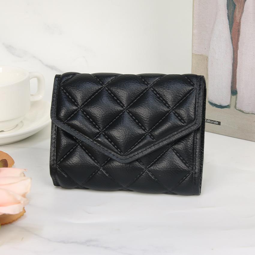 Simple student short wallet wallet niche diamond design multi-card women's small square bag change bag