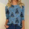 Women's Fashionable Casual Three-Quarter Sleeve Christmas Print Round Neck Top