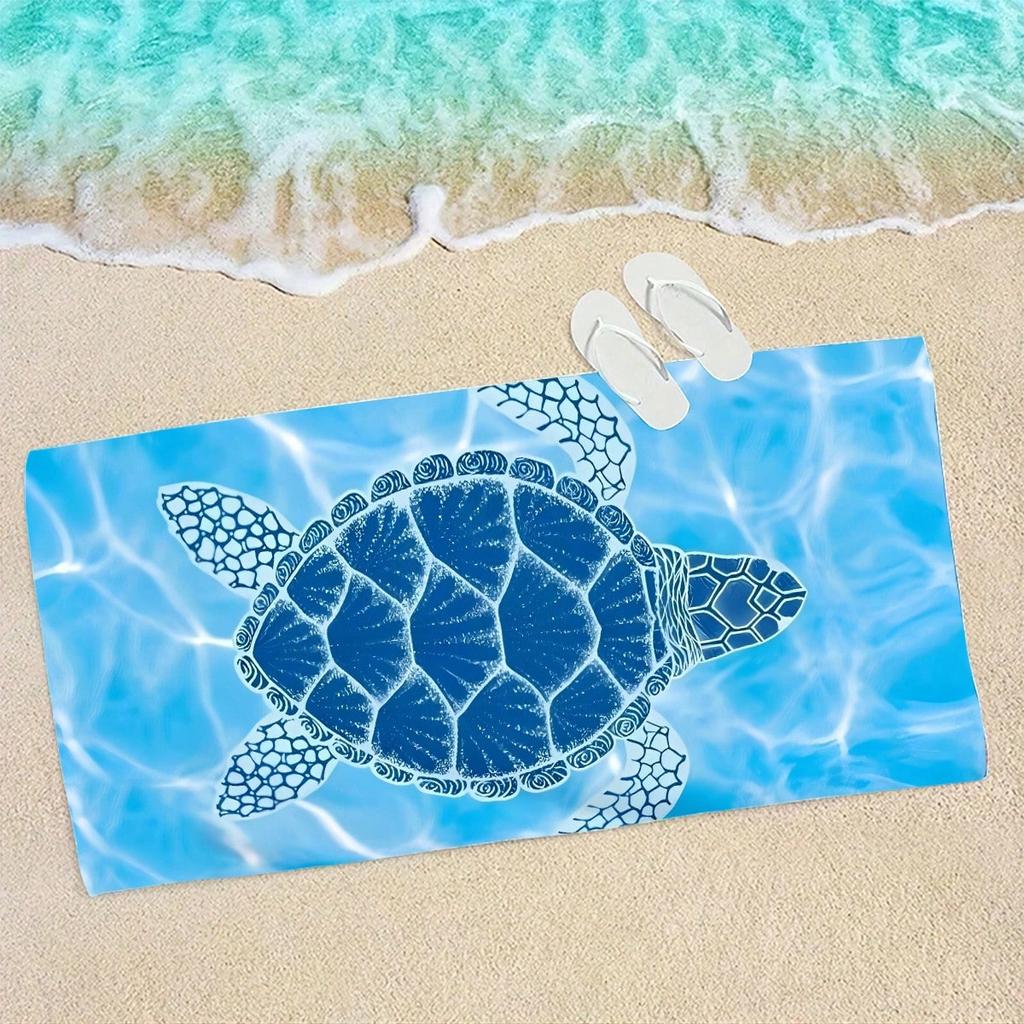 1Pc Extra Large Blue Sea Turtle Beach Towel - Super Soft, Thickened, Sand-Proof, Quick Dry, Absorbent Blanket - Perfect For Swim