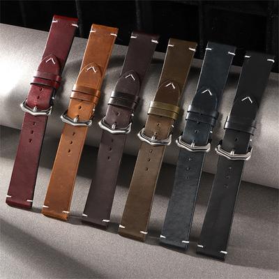 18/19/20/21/22/24mm Handmade Watch Band Vintage Oil Wax Cowhide Watch Strap Blue Red Green Quick Release Bracelet for Men Women