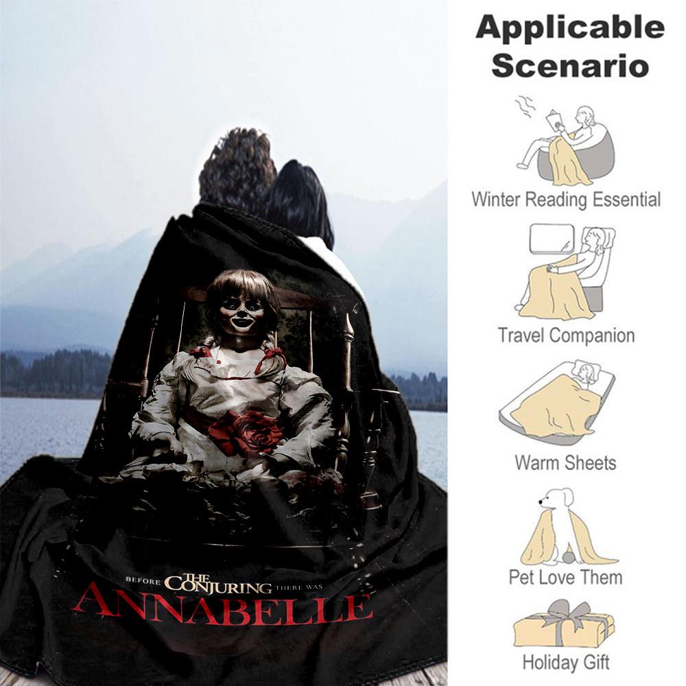 1pc ANNABELLE CONJURINGOutdoor Flannel Blanket Soft Plush Decor for Picnics, camping,Bedroom, Playroom, or Lunch Break, Perfect Gift