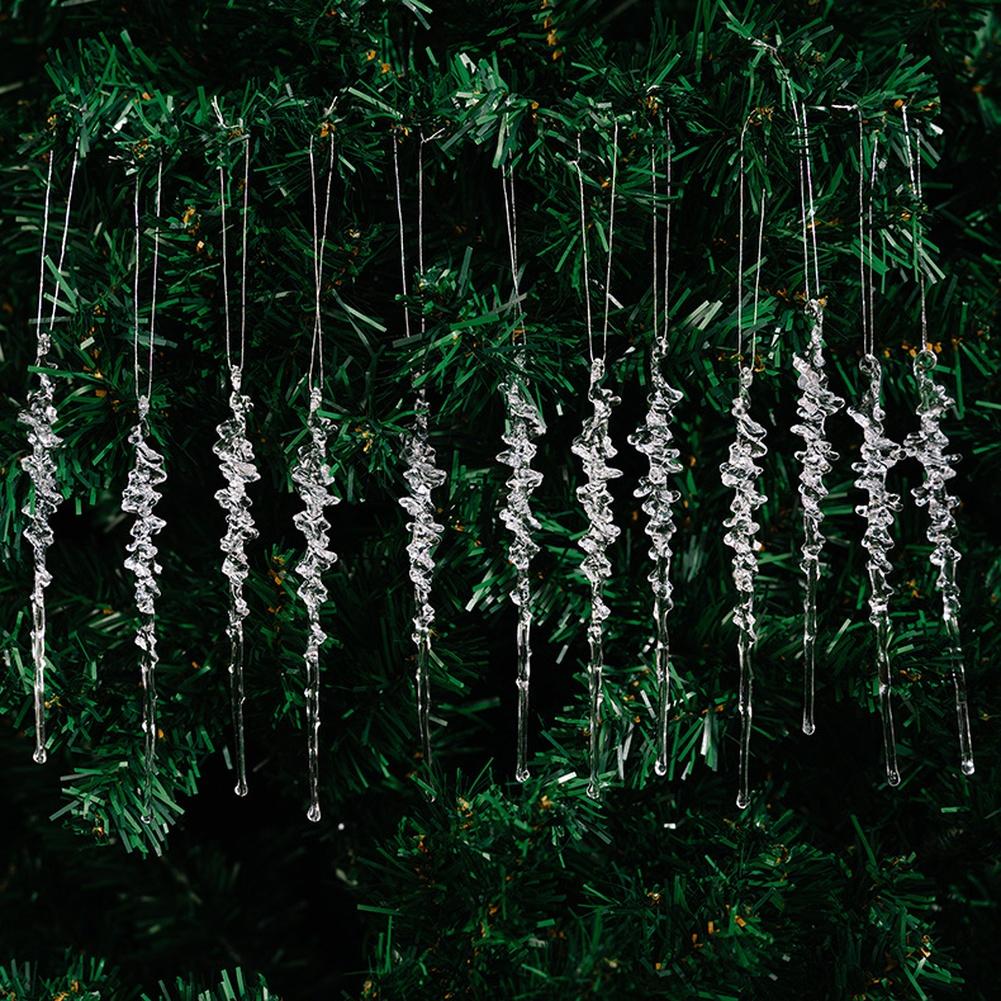 12pcs Acrylic Icicle Christmas Tree Hanging Ornaments Set For Festive Holiday Seasonal Decoration, Pink Blue Transparent