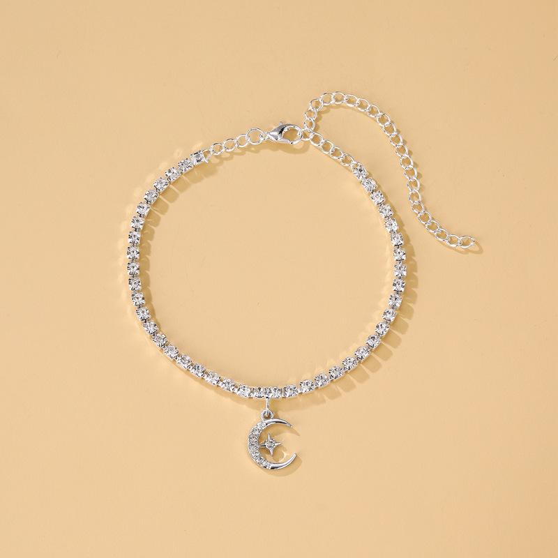 Exquisite Star and Moon Diamond Pendant Anklet for Women
