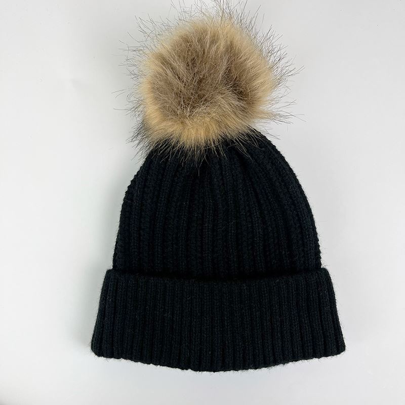 High Quality Trendy Youth Unique Winter Knitted Plain Beanies Rabbit Hair Top Ball Custom Logo Soft Beanie Hat adult коричневый