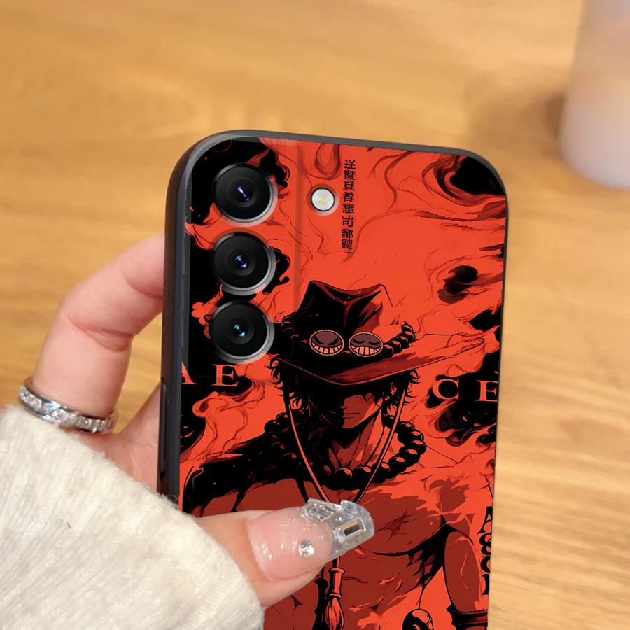 One Piece Luffy Ace Black Soft Phone Cover Case for Samsung Galaxy S25 Edge S21 FE S24 Plus S20 S23 Ultra