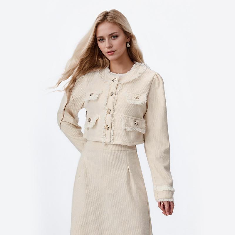 Spliced Round Neck Top Solid Color A-line Skirt Set Two-piece