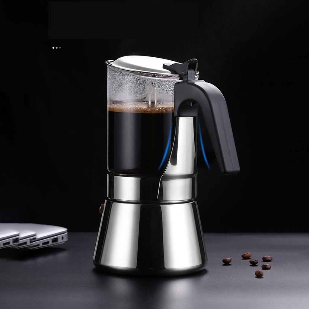 Pot Crystal Glass Top Stainless Steel Stovetop Pot Italian Coffee Maker for 4 Cups Italian Coffee Machine