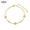 Lokaer Stainless Steel Cubic Zirconia Flower Anklet Bracelet for Women 18K Gold Plated Chain Jewelry