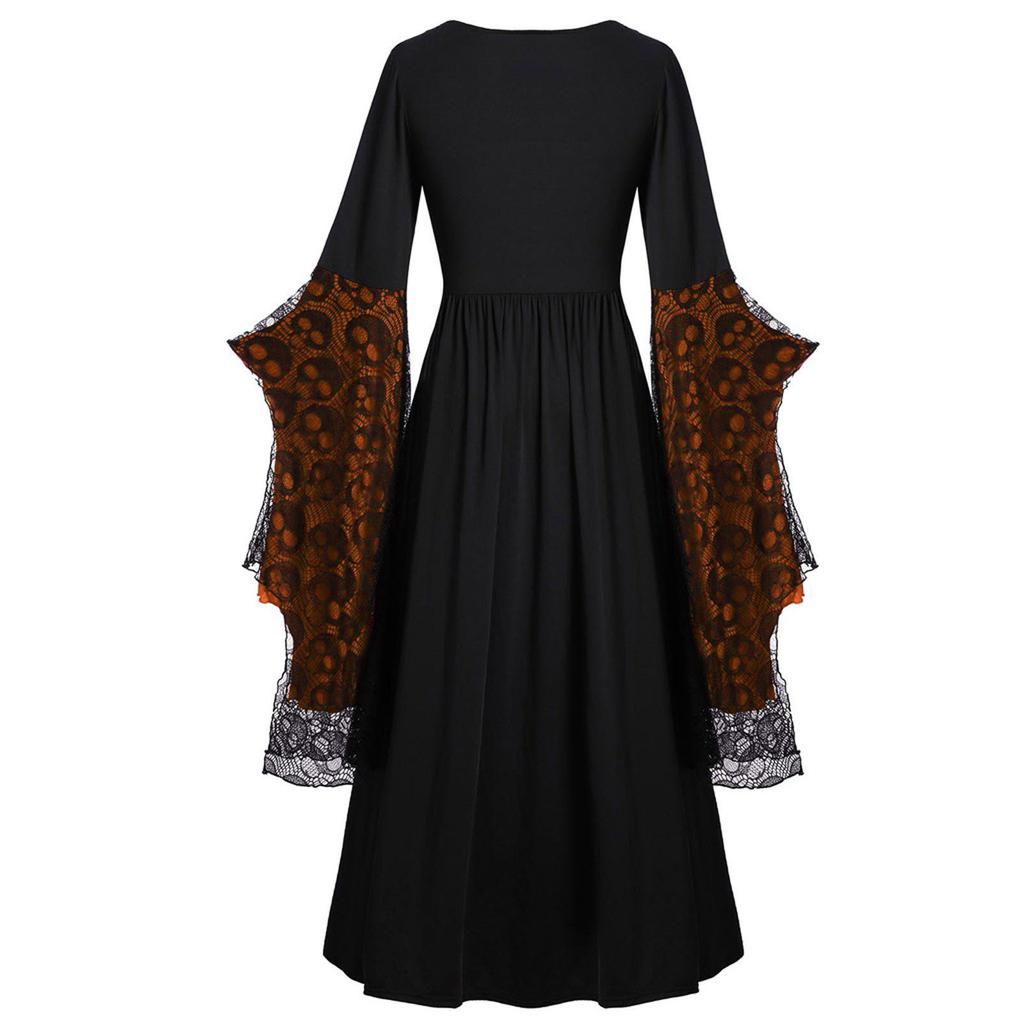Kvinner Europeisk Retro middelaldersk domstolstil Halloween Cosplay-kostyme Voksen Skull Strap Dress Up Festantrekk