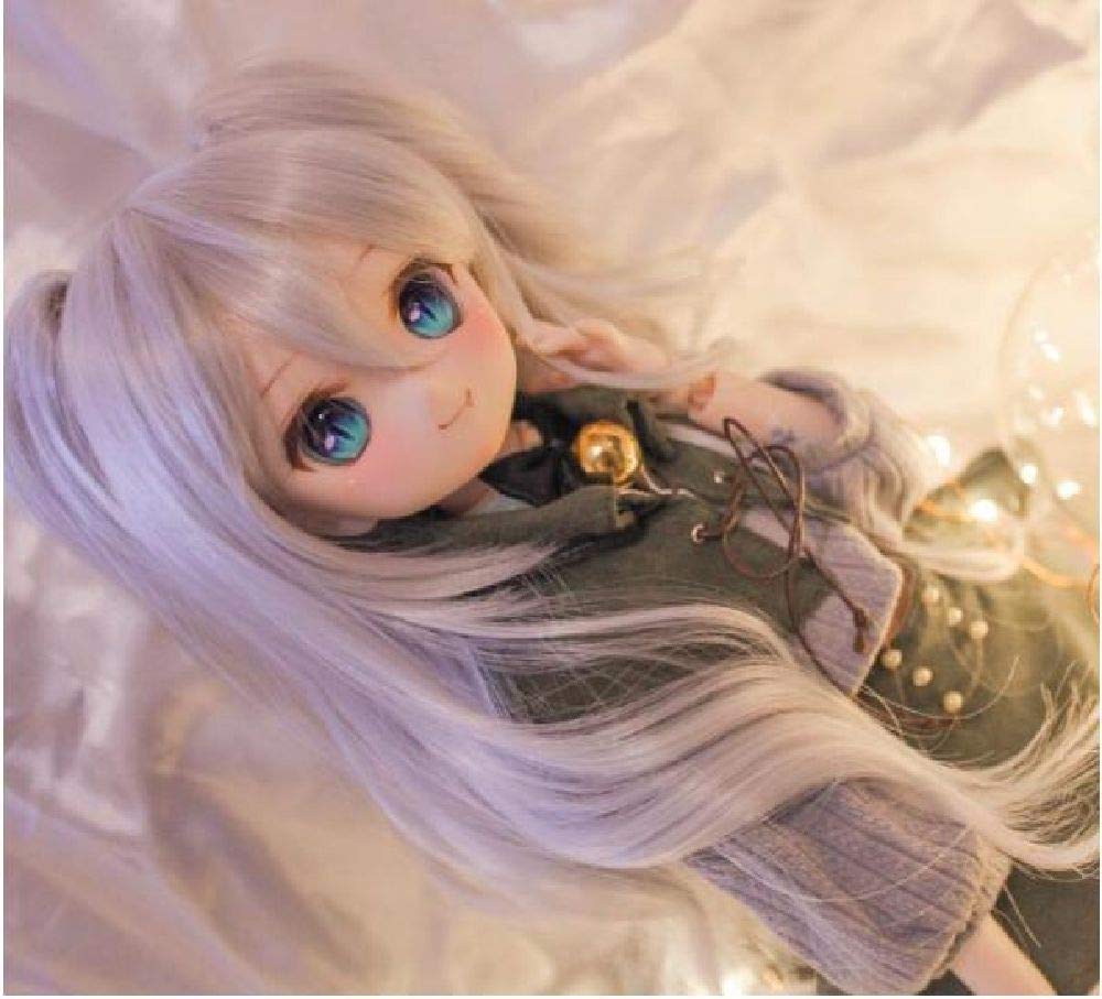 YR EARTH 8–9 inch Heat-Resistant Doll Wig (1/3 BJD/DD/DDS/MDD, Top Twin-Tails, Wavy Long, Pearl Gray)