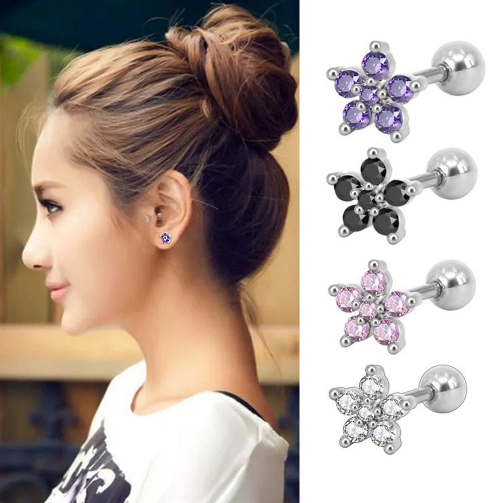 Fashion Simple Exquisite Flower Shape Zircon No Allergy Ear Studs Women Jewelry Gift