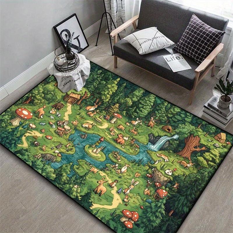 Forest Animal Adventure Print Non-slip Area Rug Kids Educational Play Mat for Living Room Bedroom Nursery Decor