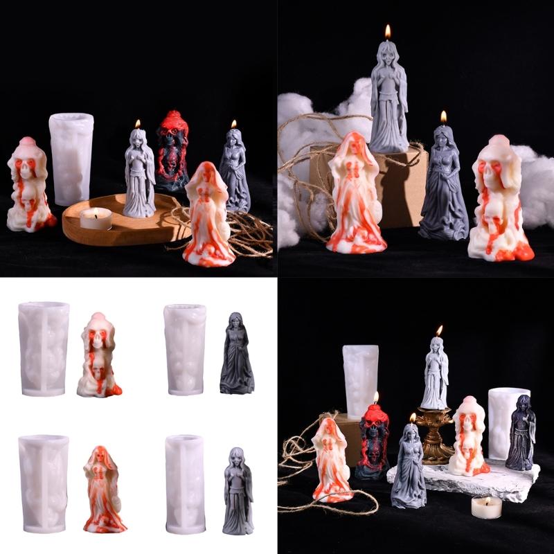 4Pcs Halloween Theme SIlicone Candle Molds Halloween Bride Silicone Candle Molds for Epoxy Resin, Halloween Decoration