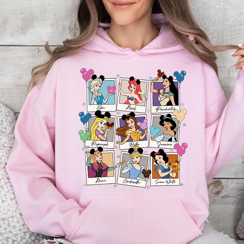 

Принцессы Диснея Золушка Эльза Русалочка Ариэль Белоснежка Многоцветный Принт Женский Свитшот Повседневный Свободный Топ 2XL