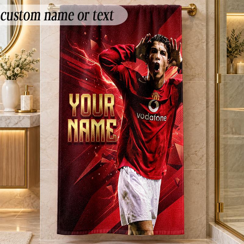 Beach TowelCristiano Ronaldo Custom Name Text Personalized Soft Towel for Beach Pool Indoor Home Decor Gift