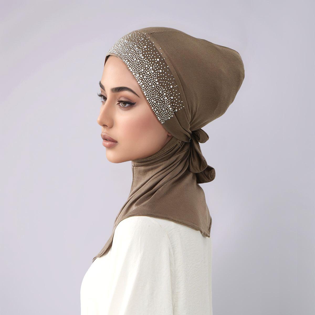Yto Home Women's Muslim Instant Hijab Islamic Solid Color Inner Cap Malay Double Chin Undercap Crystal Hemp Bonnet Hat Tuban Bandana