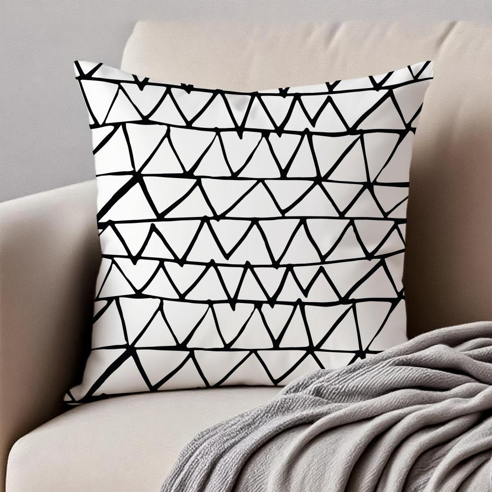 Simple Black And White Abstract Modern Style Cushion Cover Pillowcase Antidustmite Invisible Zipper Short Plush Sofa Cushion