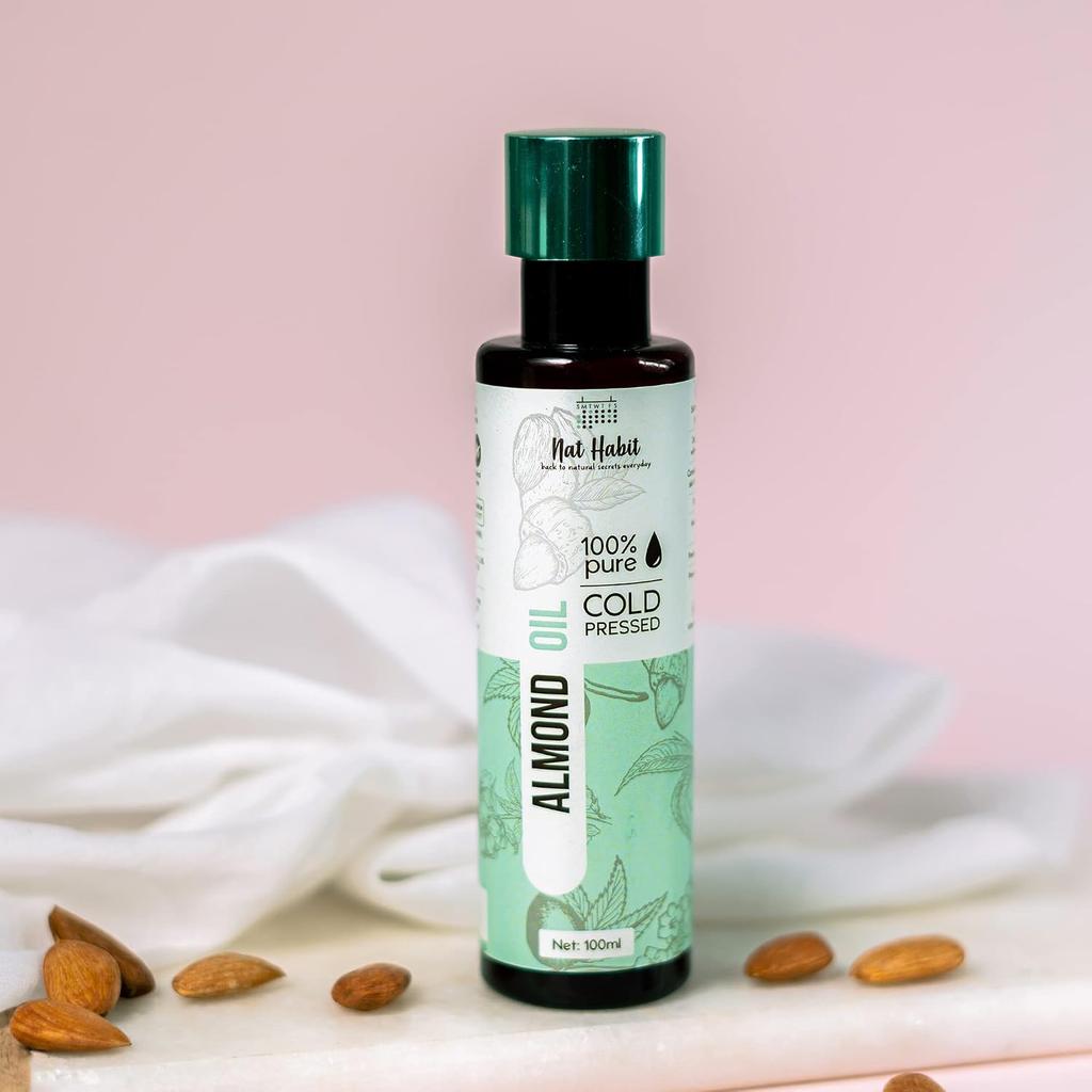 Nat Habit Cold Pressed Sweet Almond Oil Pure Natural Nourishing Face Body Skin Hair Care 100ml Bottle Daily Glow Essential