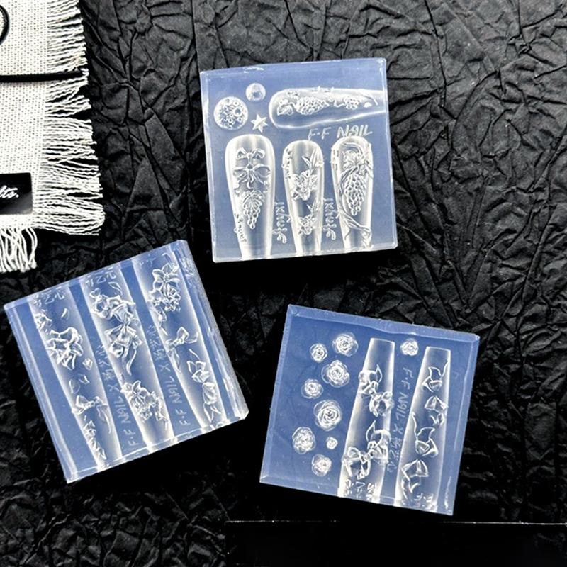 3D Silicone Bow Flower Nail Carving Mold Butterfly Rose Floral Design Transparent Template Diy Nail Art Decoration Manicure Tool