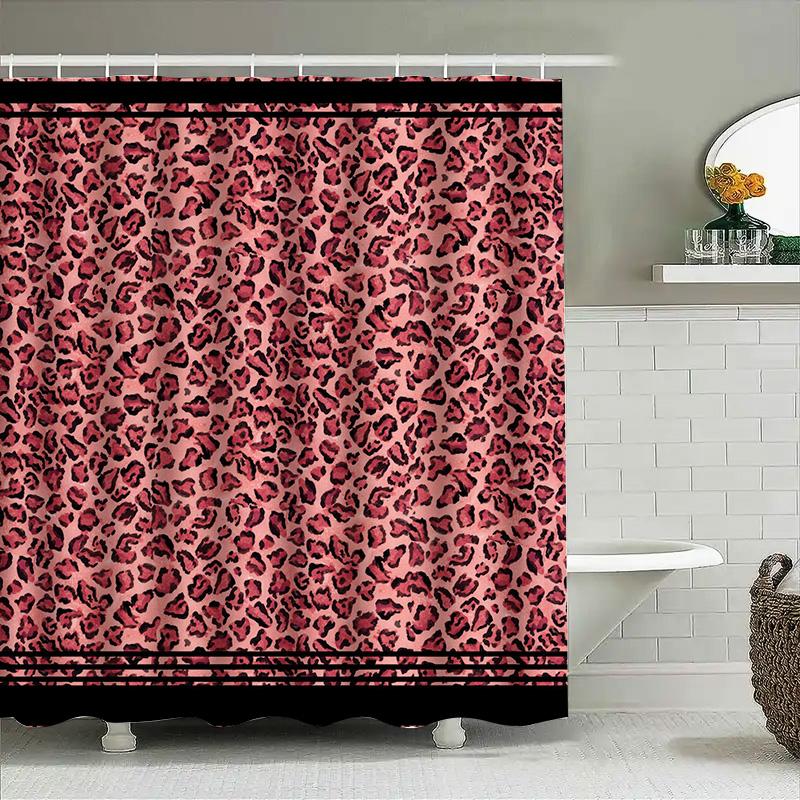 Leopard Print Shower Curtain Pink Black Bathroom Decor Waterproof Custom Made Fabric Washable Home Accessories