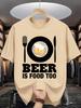 Unisex O Neck Tee Beer Tableware Letter Print Cotton Short Sleeve Loose Summer Street Breathable Daily Casual Basic Wear Top