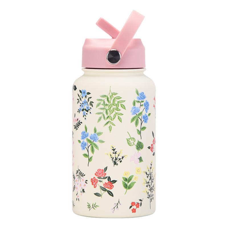 650Ml Sports Kettle Portable Handle Straw Water Cup Stainless Steel Beauty Mouth Printed Cup