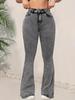 Donkergrijs Skinny Flare Jeans met Hoge Taille voor Dames - Slankmakende Multifunctionele Katoenen Denim Broek