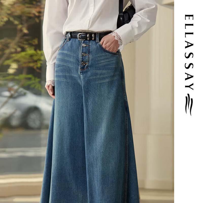 

ELLASSAY Women s Lyocell Denim High-Waist A-Line Skirt S