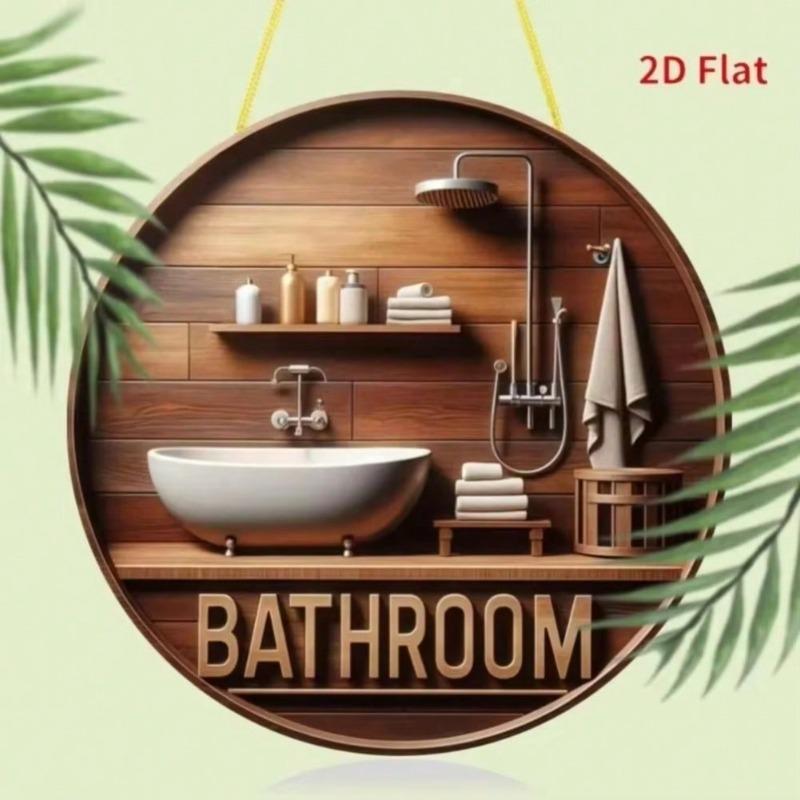 Metal Wall Art Decor: Creative Circular Sign for Home Bathroom Poster