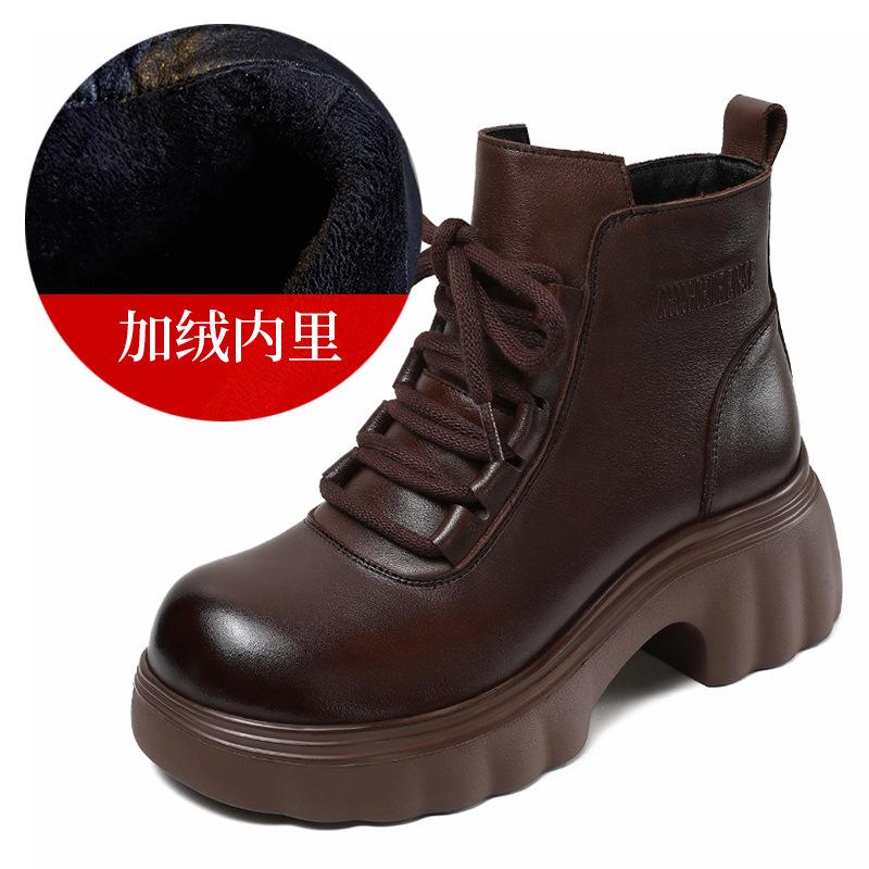 

Осень и зима новая кожа женская обувь платформа короткие ботинки ботинки Мартина легкие увеличение роста тонкие кожаные ботинки 40