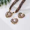 Brown Leopard Print Silk Scarf Heart-Shaped Pendant Necklace Set Women Girls Gifts Fashion Jewelry Hot Sale Party Gift 2025 New