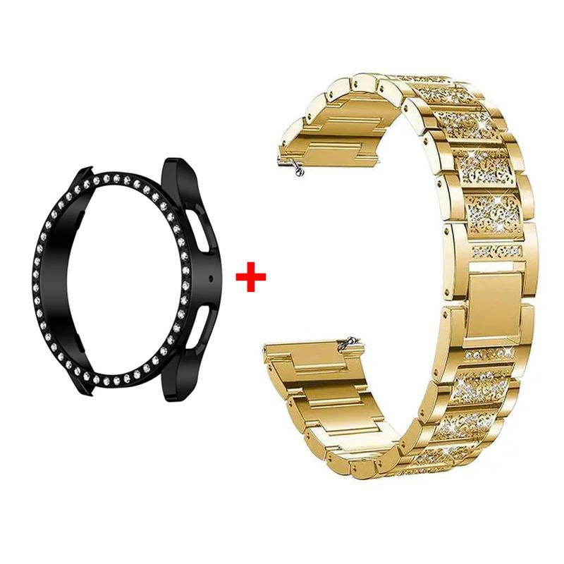 

Металевий Ремінець+Корпус для Samsung Galaxy Watch7 6 5 4 40мм 44мм Ремінець Жіночий Нержавіюча Сталь Алмазний Браслет & Захисний Бампер Аксесуар Galaxy watch4 40mm