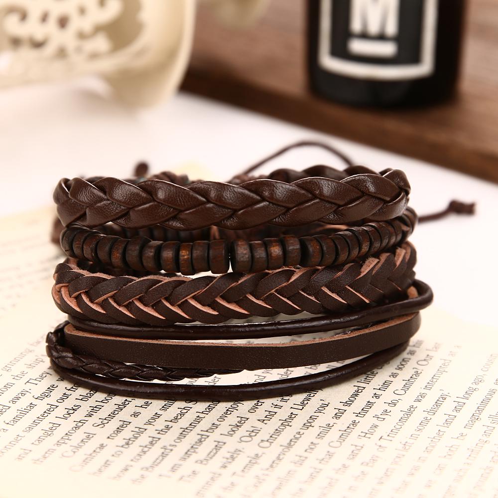 

Винтаж Многослойный Woven Кожаный браслет Мужская мода ювелирные изделия партии Подарки