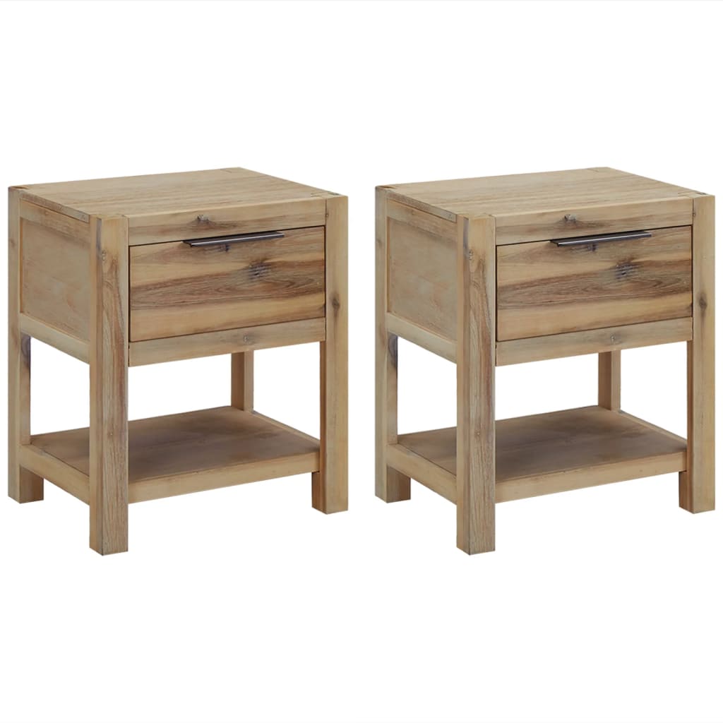 Nightstands with Drawers Set of 2 40 X 30 X 48 Cm Solid Acacia Wood