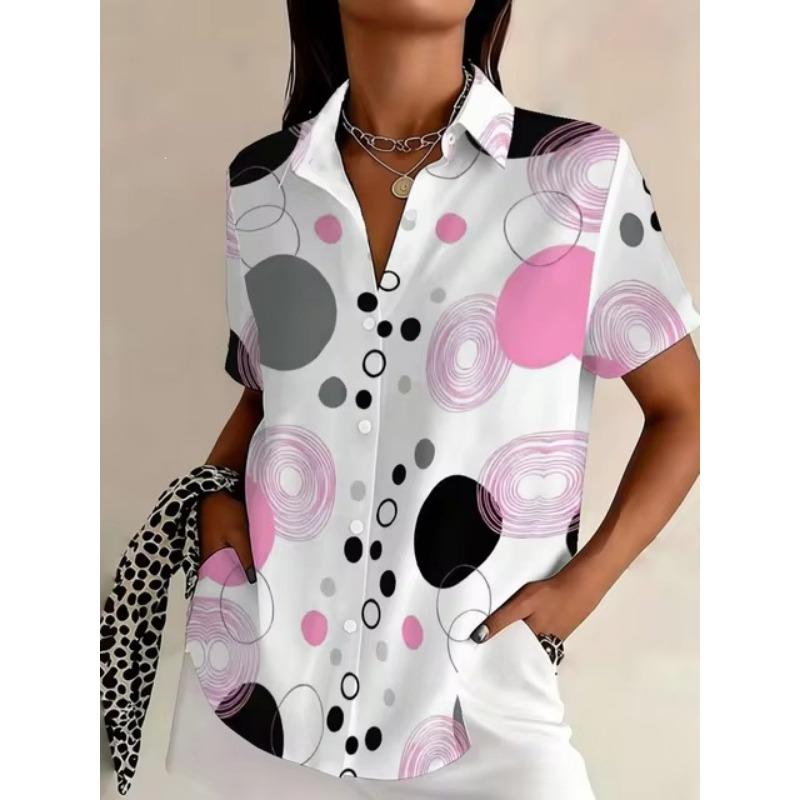Womens Casual Comfortable Summer Short Sleeve Printed Shirt Daily Street Wear