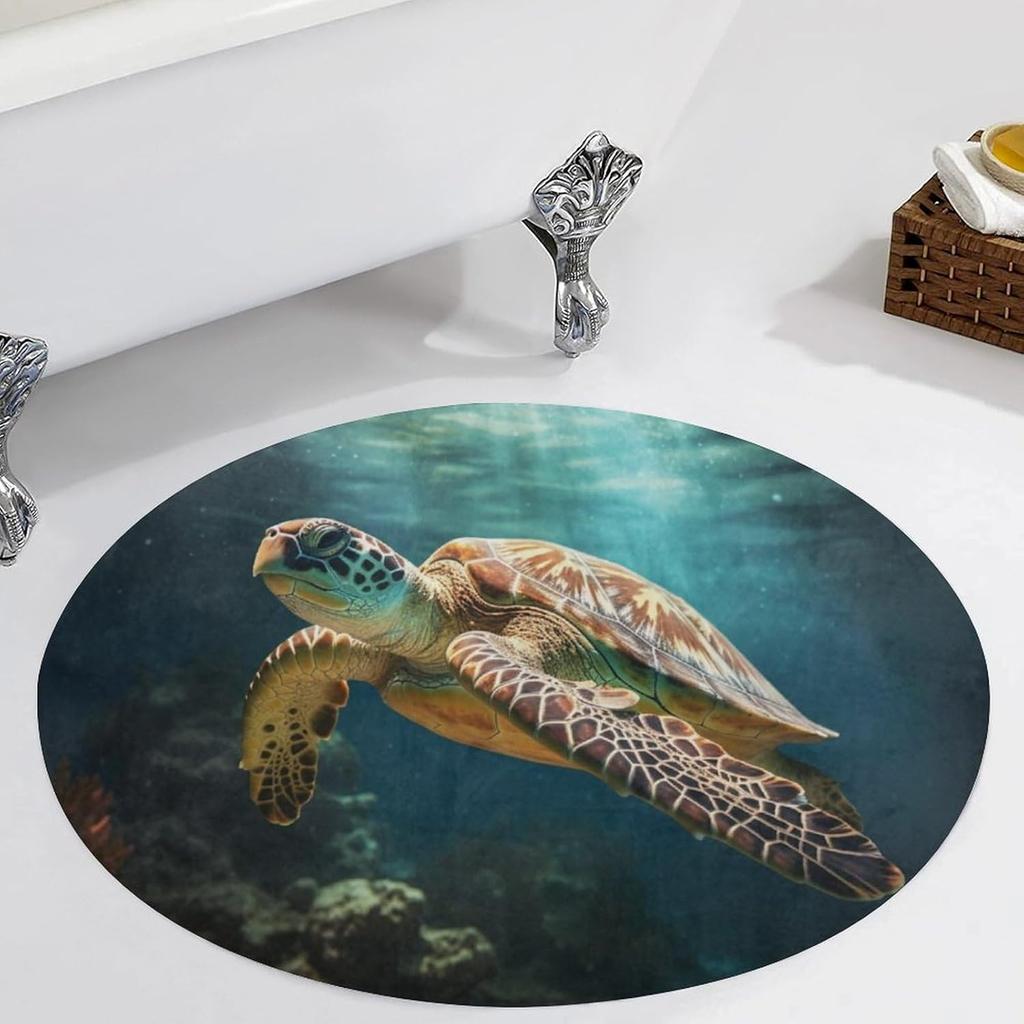Realistic Great White Shark Round Area Rug Ocean Wave Shark Attack Print Non-Slip Circular Carpet Nautical Marine Themed Mat