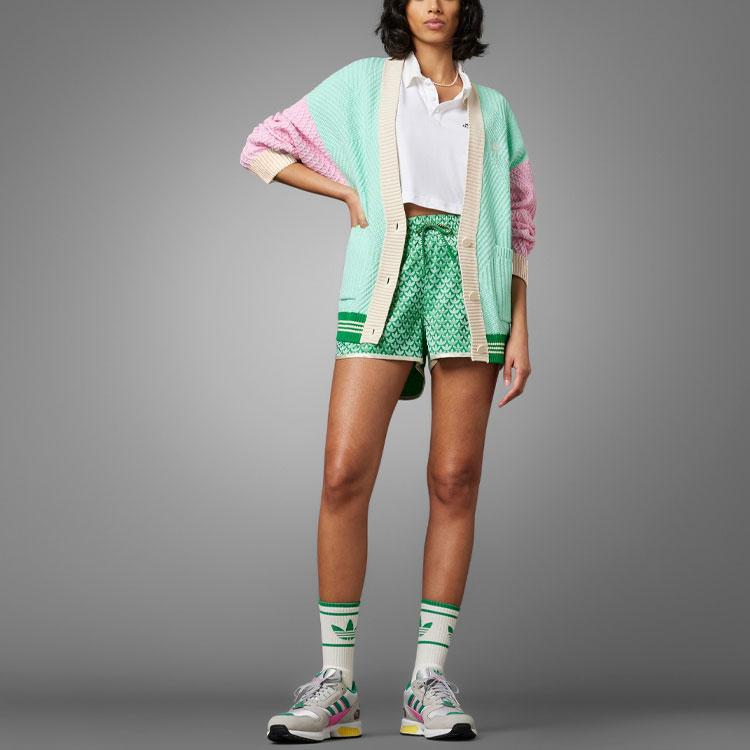 Adidas Originals SS23 Adicolor 70s Retro Series Knitted Cardigan Color Block Loose Long Sleeve Sports Knitwear Women Cardigans Simple-Green IK7494
