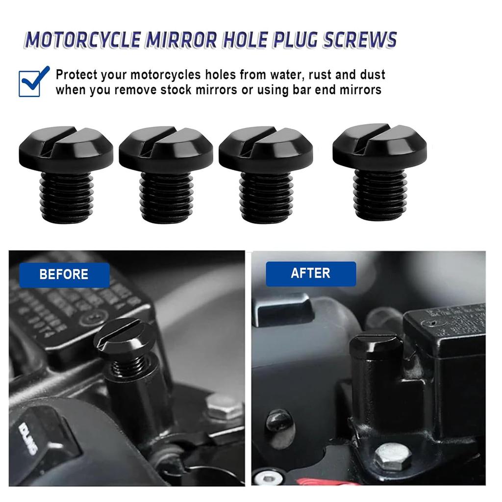 4 Pcs M8 X 1.25 mm Motorcycle Mirror Hole Plugs Aluminum Bolts Motorbike Mirror Blanking Screws Cover Caps Replacement for Streetfighter V2 V4 Diavel