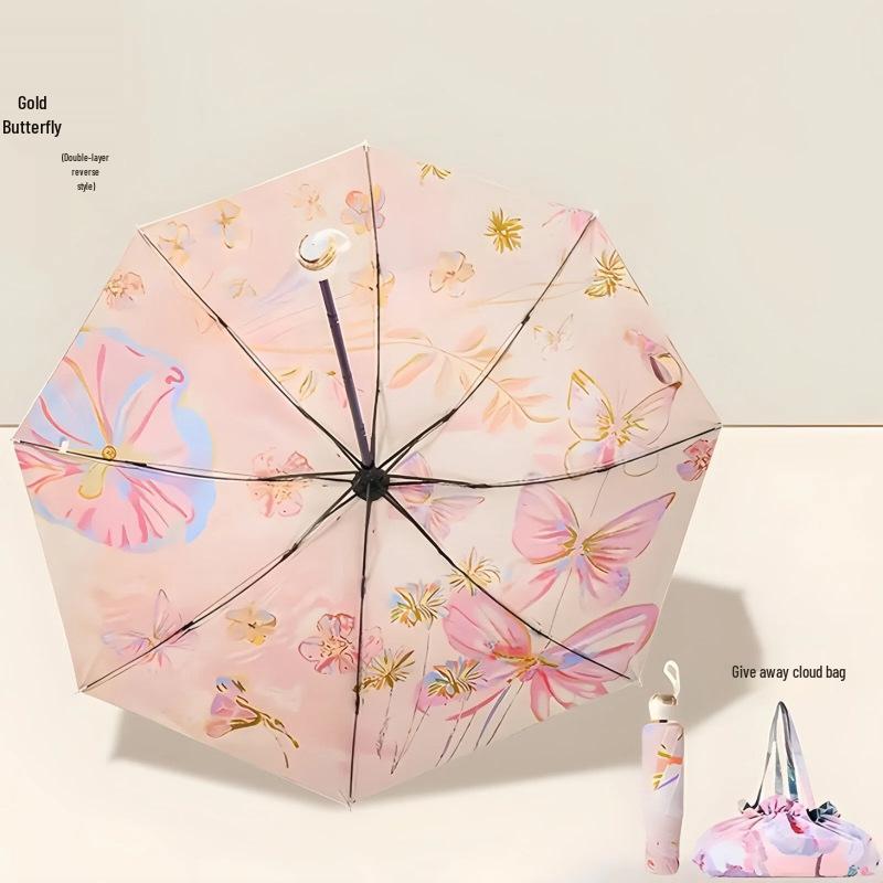 Double-Sided Floral Women's Umbrella: UV Protection, Sunshade, Folding, Dual-Use for Rain and Sun, Outdoor.