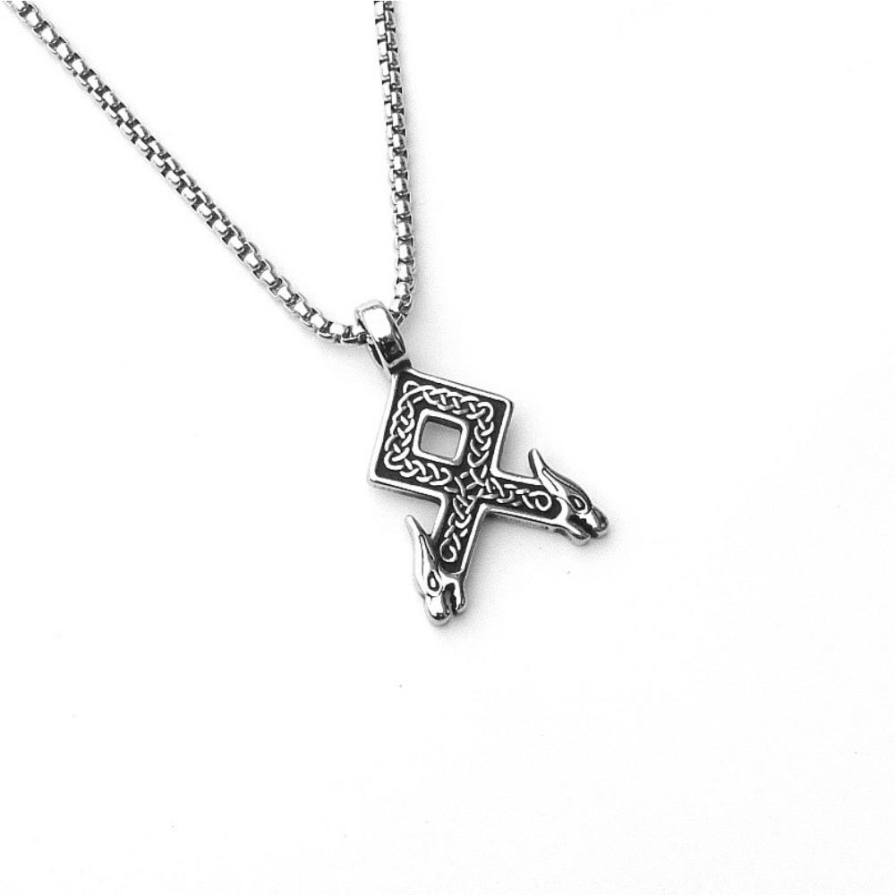 Vintage Viking Iron Triangle Shield Titanium Steel Pendant Necklace for Men