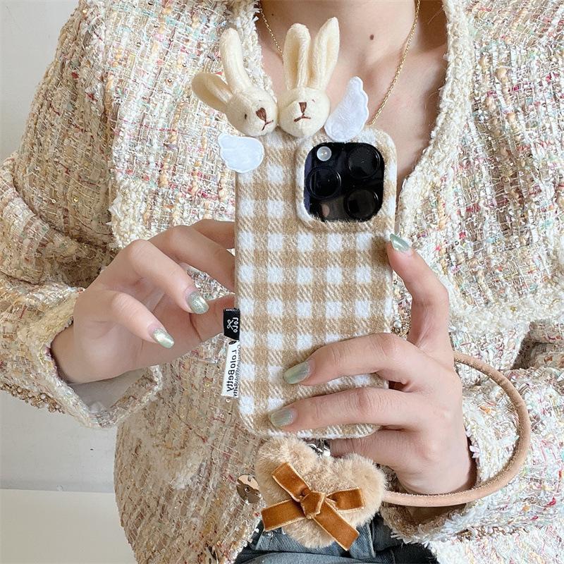 Velvet 3D Bunny Ear Case for iPhone 17/16 Pro Max/15/14: Autumn & Winter Edition.