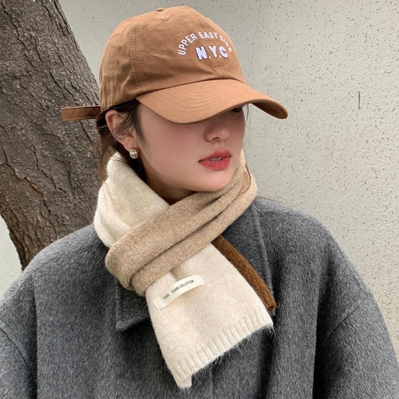 Fashion Solid Kintted Winter Scarf for Women Thick Warm Cashmere Neckerchief Elastic Woolen Yarn Skinny Bufanda Foulard